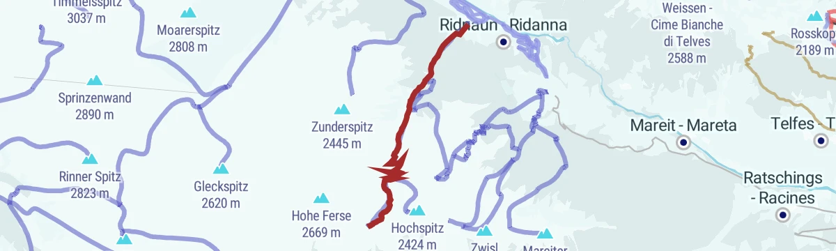 Route map: Tour scialpinistica da Ridanna al Croce di Racines (2359 m)